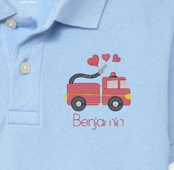 Boys Valentine's Day Fire Truck Polo Design