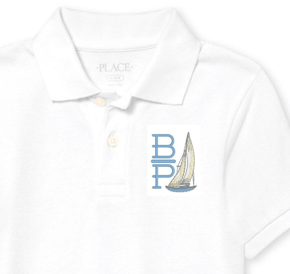 Boys Sailboat Monogram Polo Design