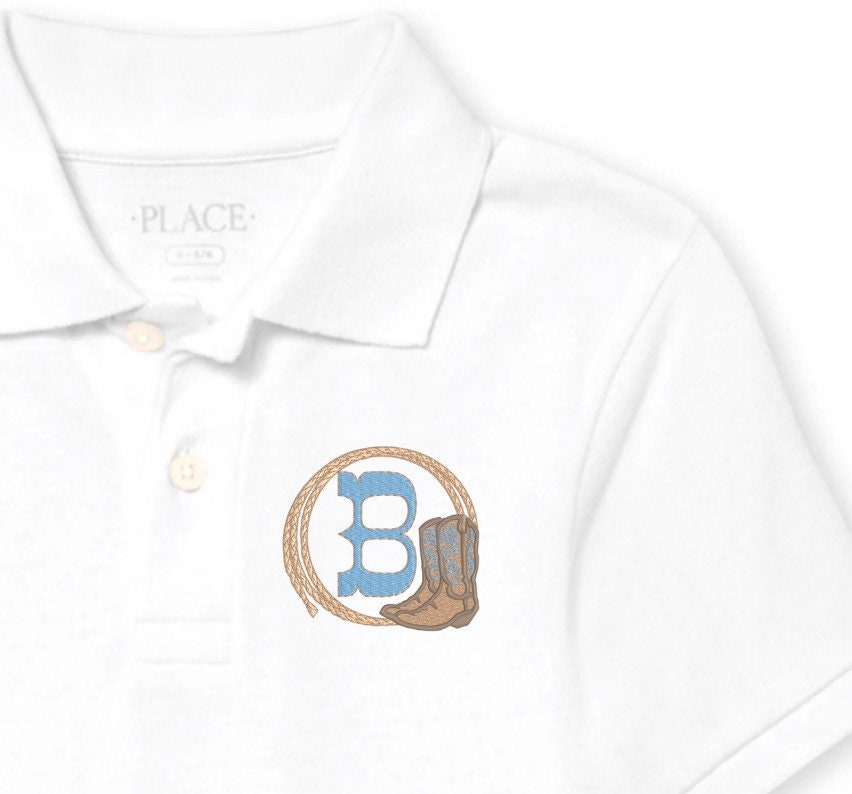 Boys Cowboy Boots & Rope Monogram Polo Design