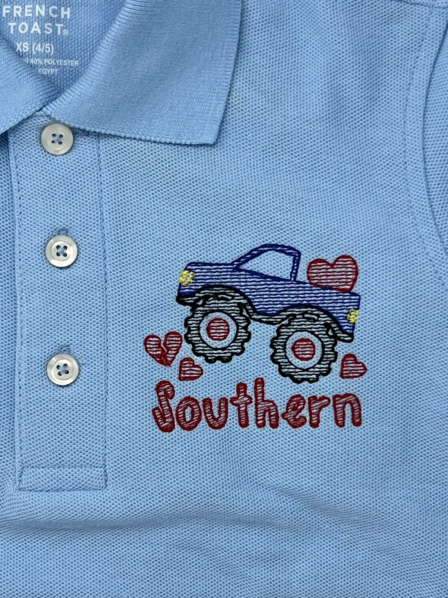 Boys Monster Truck Valentine's Day Polo Design