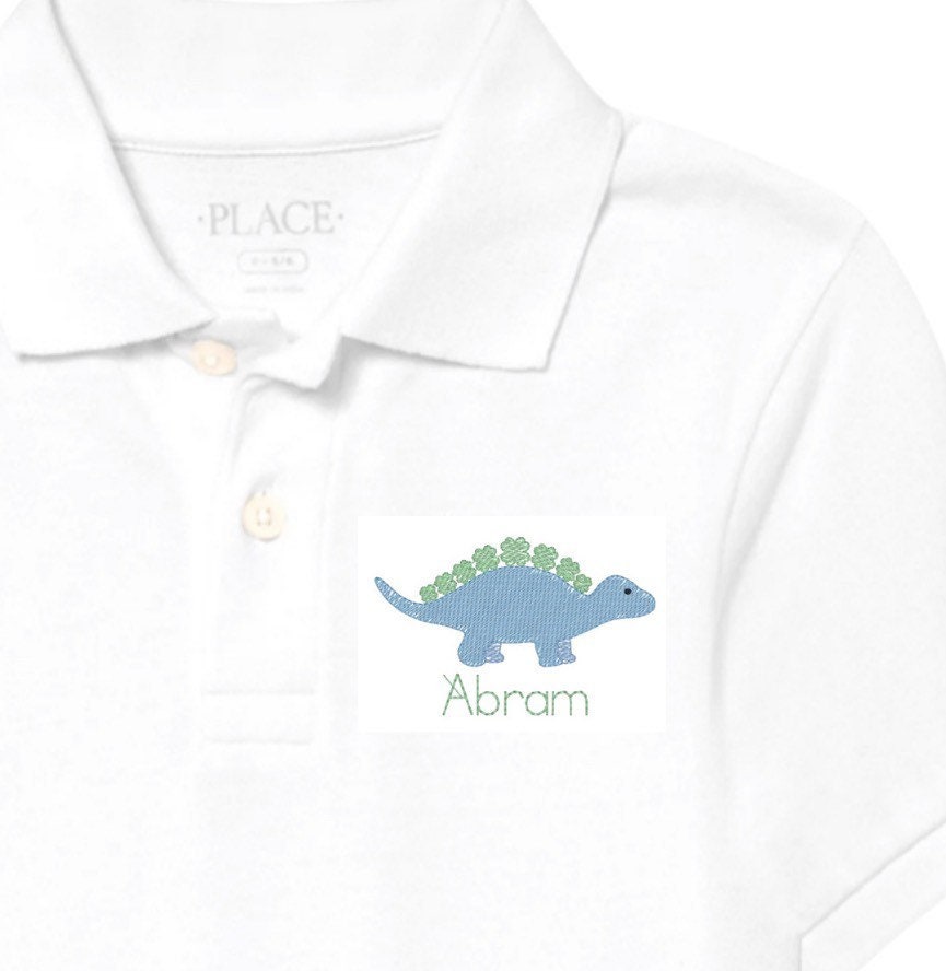 Boys Shamrock Stegosaurus Monogram Polo Design