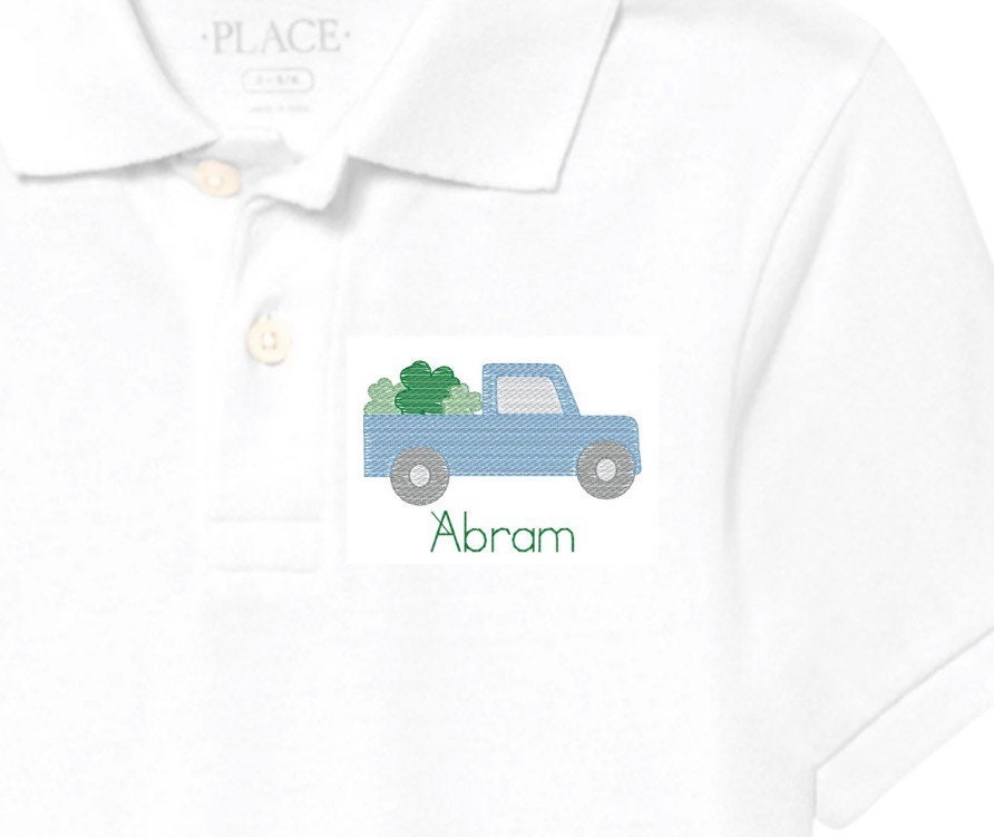 Boys Shamrock Truck Monogram Polo Design