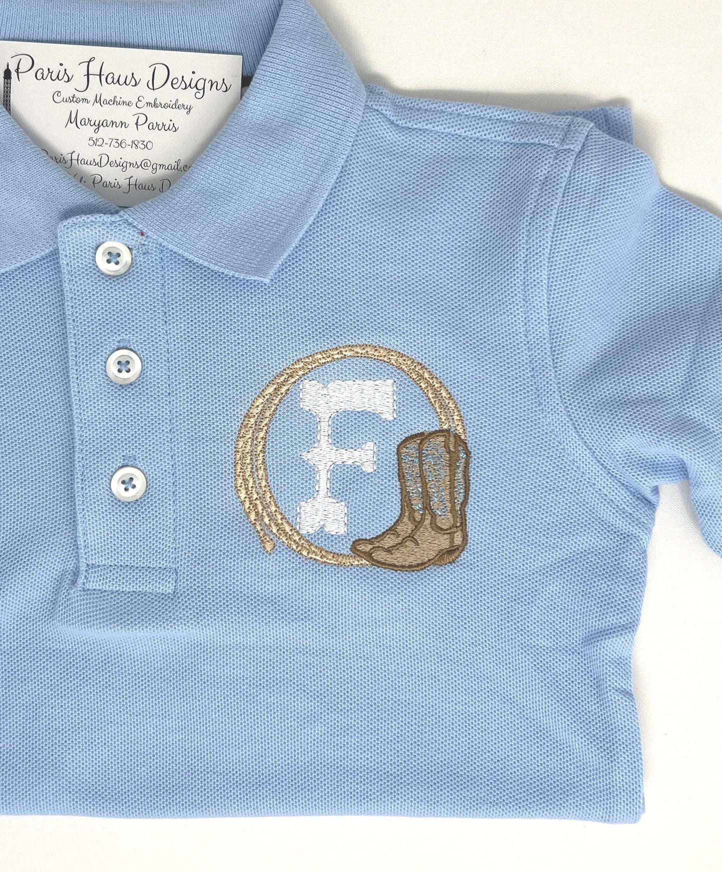 Boys Cowboy Boots & Rope Monogram Polo Design