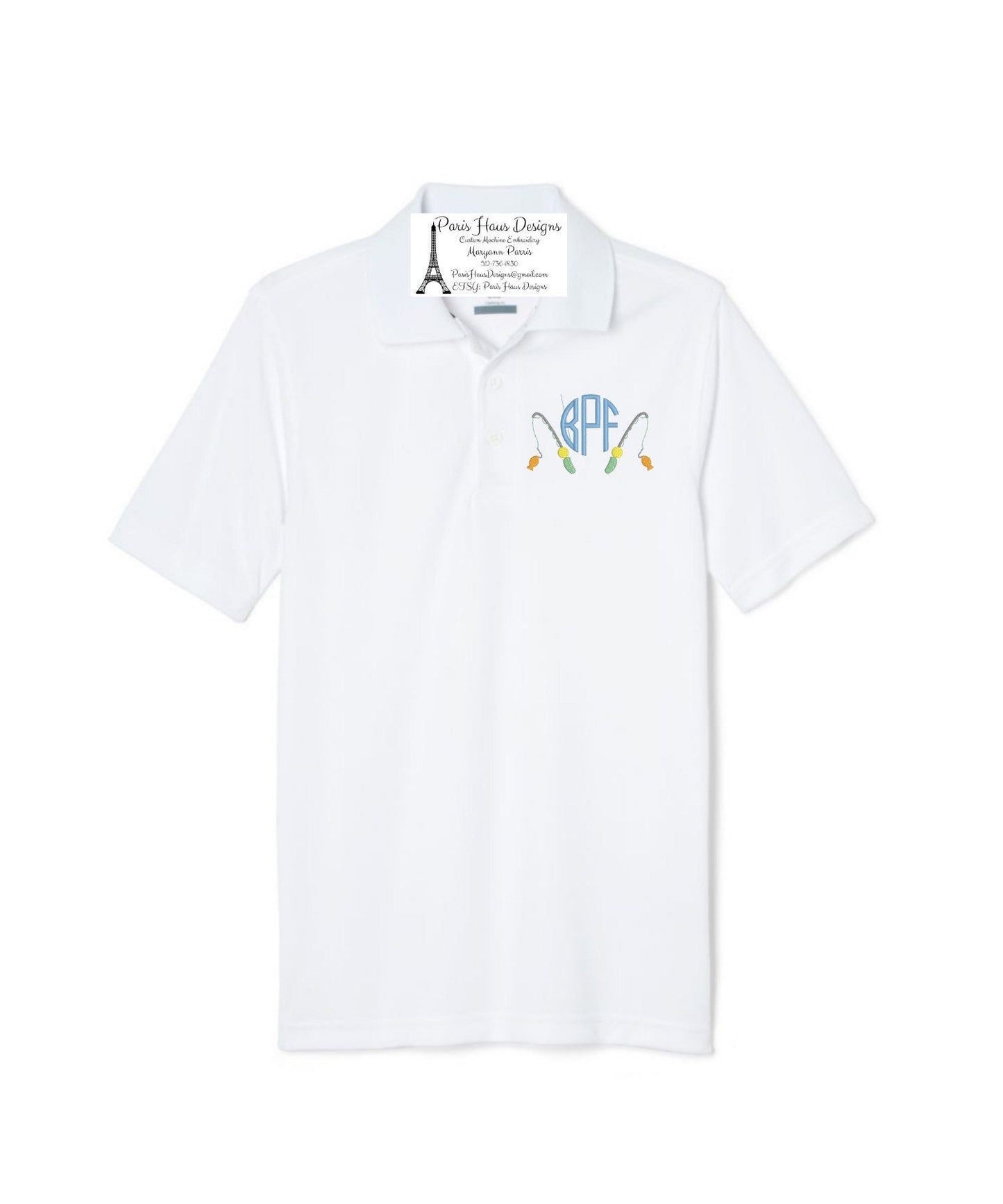 Boys Fishing Poles and Monogram Polo Design