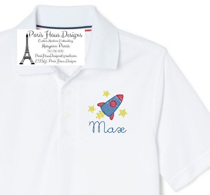 Boys Rocket Ship and Stars Monogram Polo Design