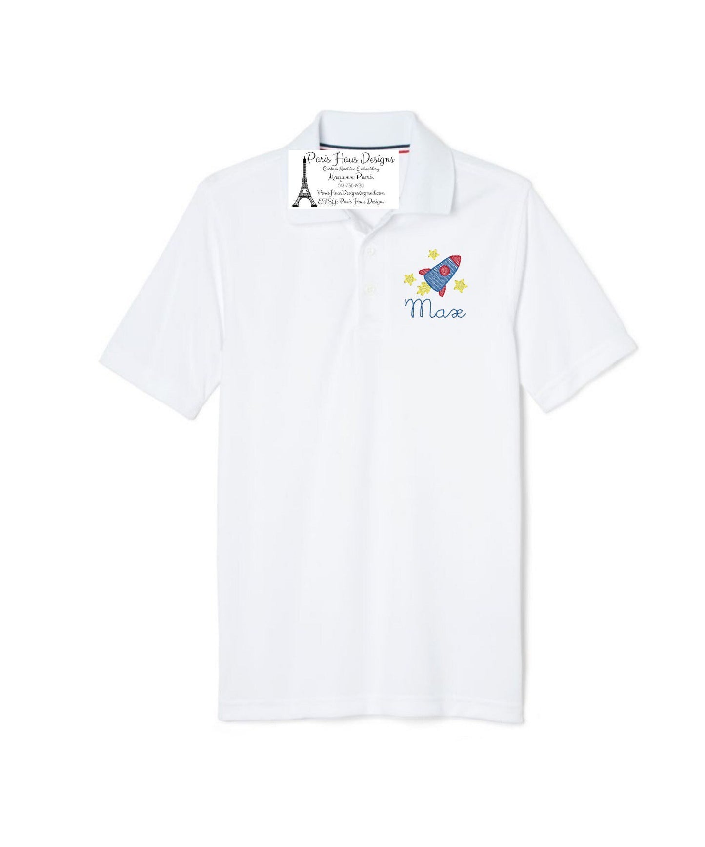 Boys Rocket Ship and Stars Monogram Polo Design