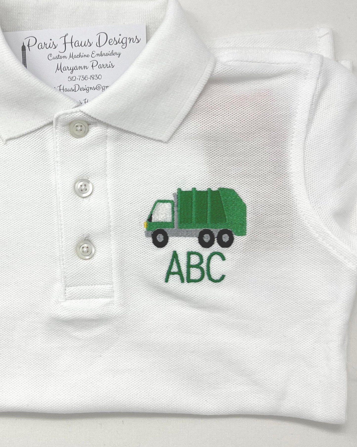 Boys Garbage Truck Monogram Polo Design