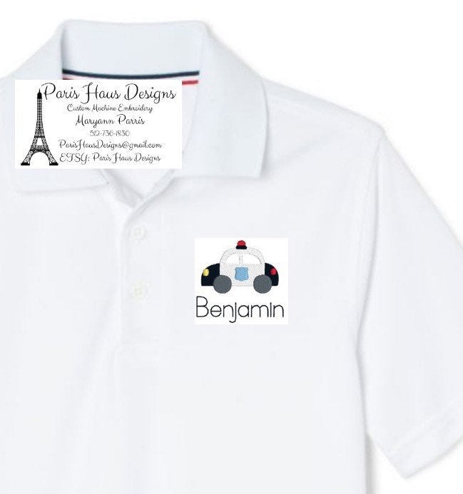 Boys Police Car and Monogram Polo Design