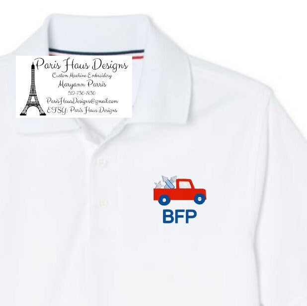 Boys Firecracker Truck and Monogram Polo Design