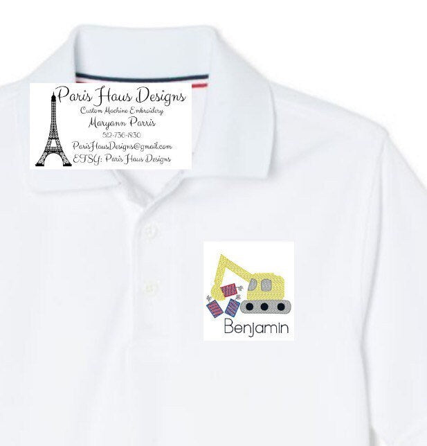 Boys Excavator Fireworks and Monogram Polo Design