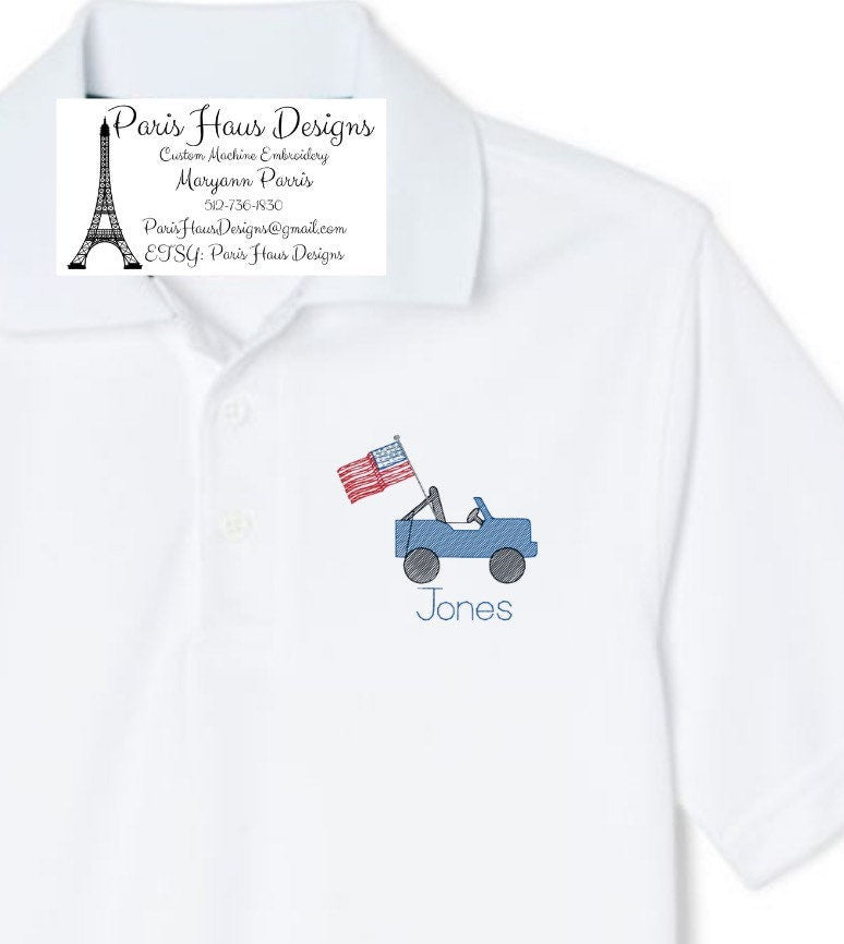 Boys Flag Jeep Monogram Polo Design