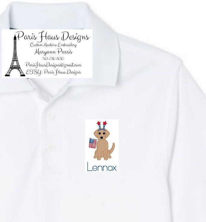 Boys Patriotic Dog Monogram Polo Design