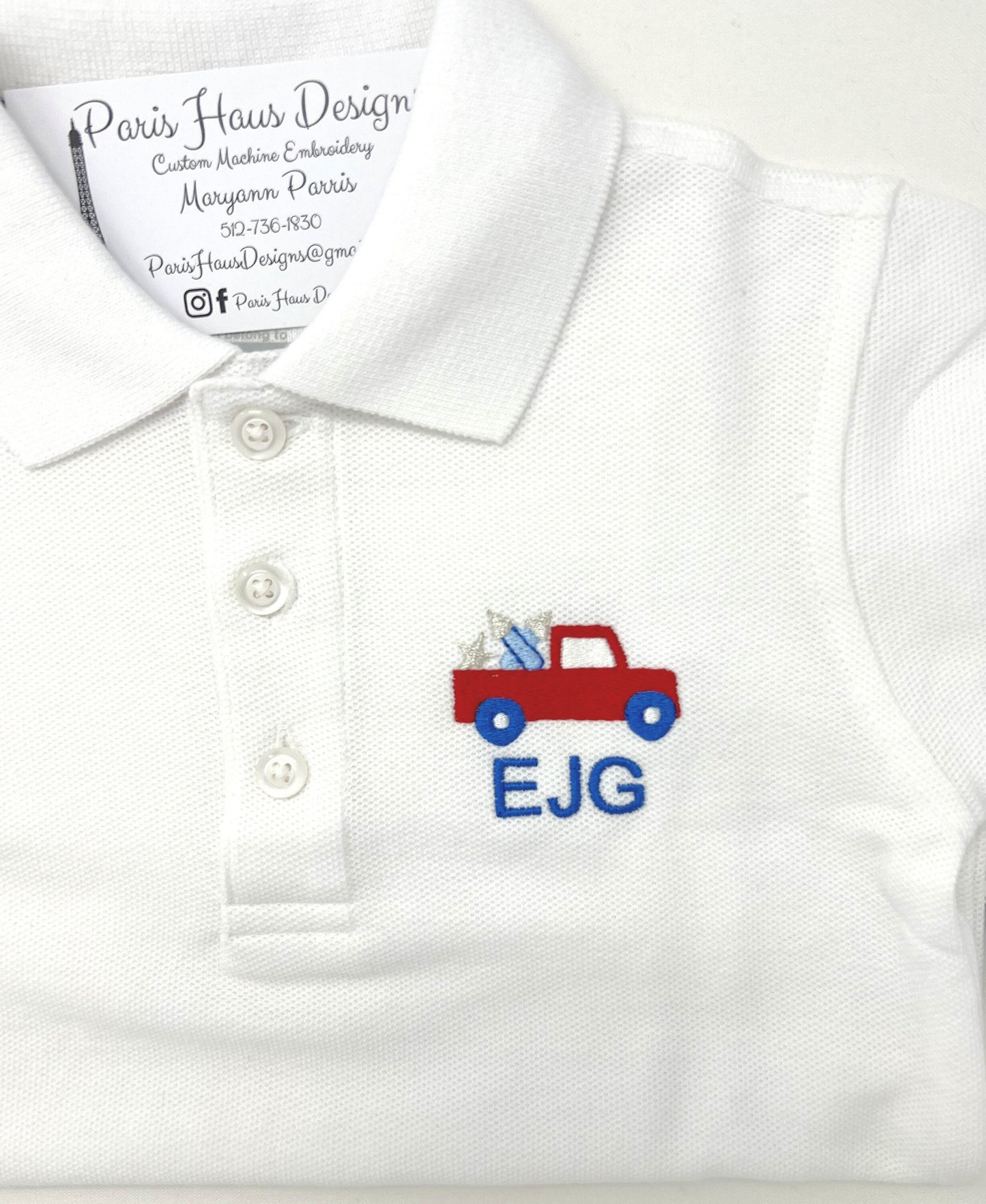 Boys Firecracker Truck and Monogram Polo Design