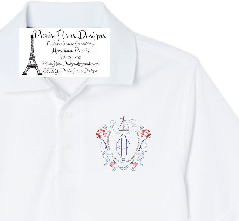 Boys Nautical Crest Monogram Polo Design