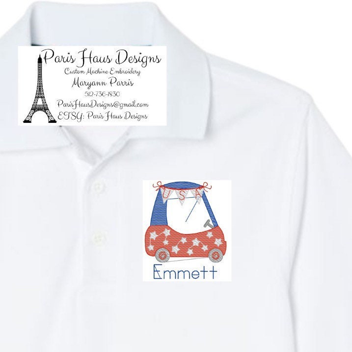 Boys Patriotic Car Monogram Polo Design