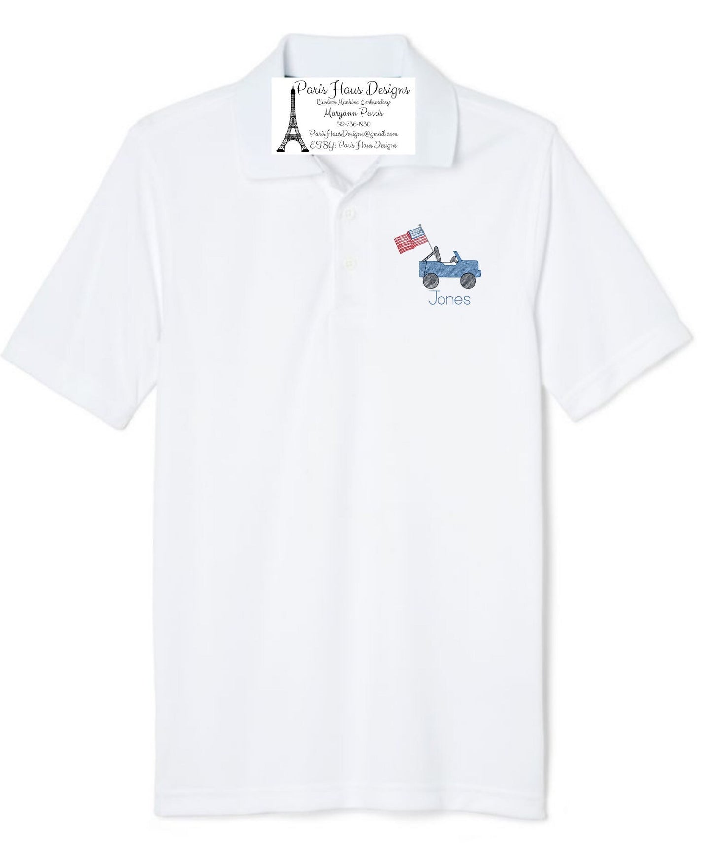 Boys Flag Jeep Monogram Polo Design