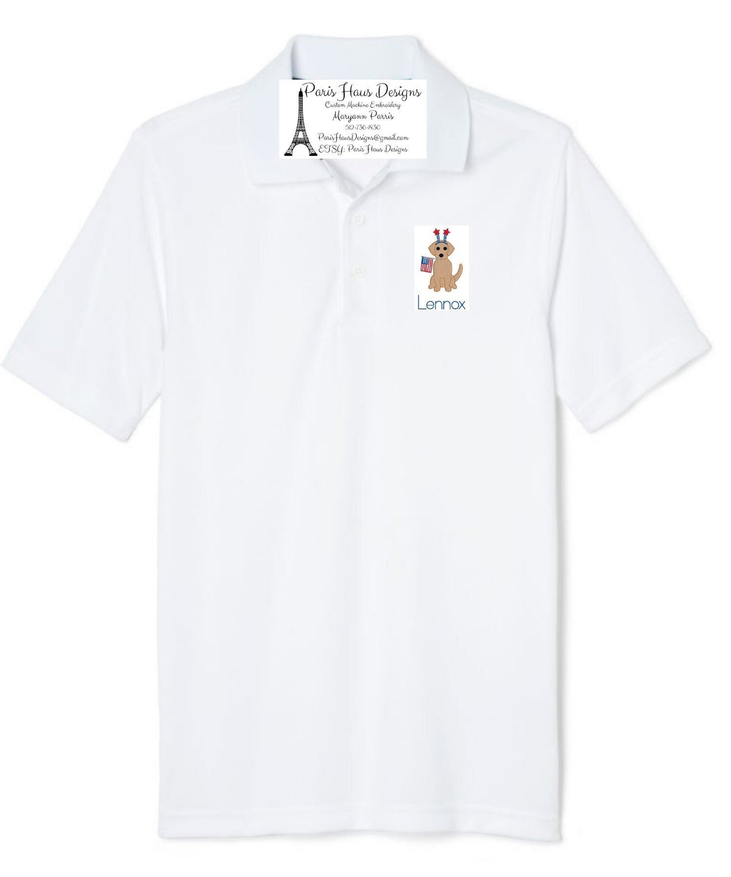 Boys Patriotic Dog Monogram Polo Design