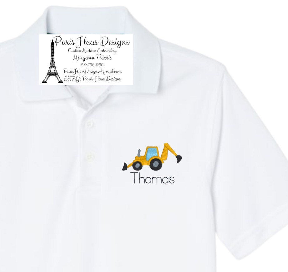 Boys Backhoe Monogram Polo Design