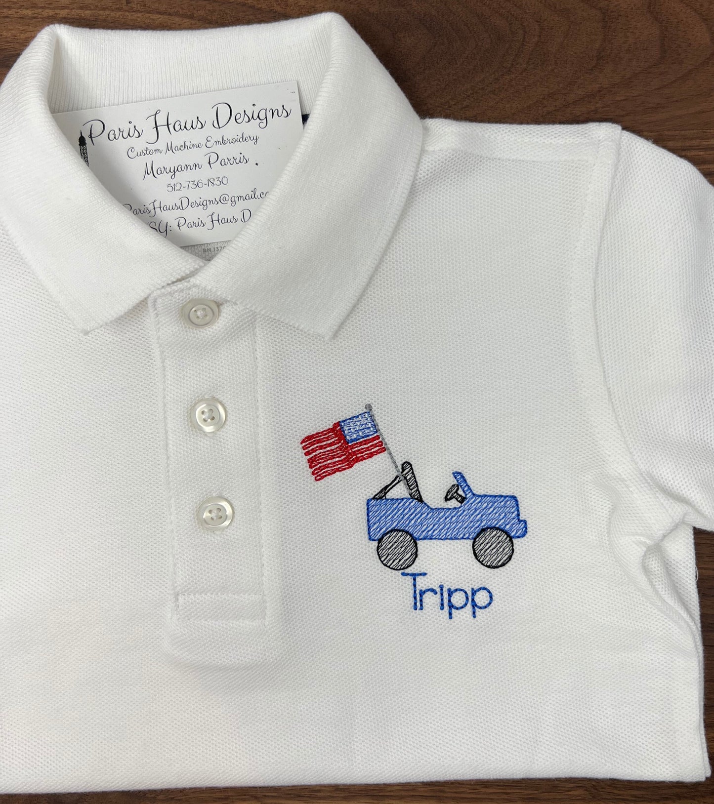 Boys Flag Jeep Monogram Polo Design