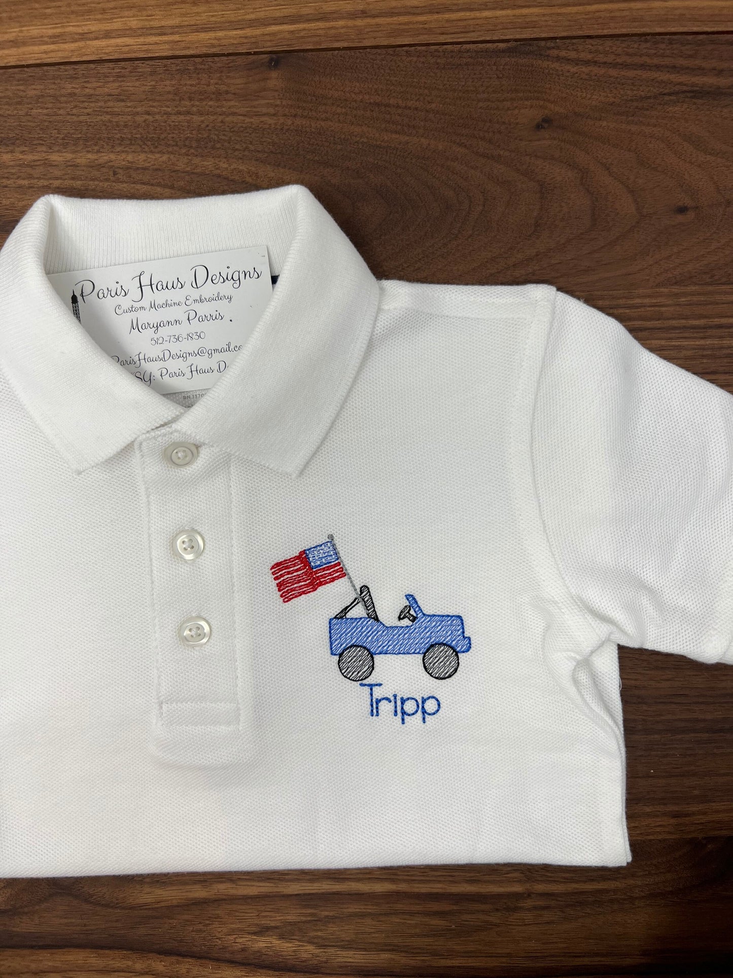 Boys Flag Jeep Monogram Polo Design