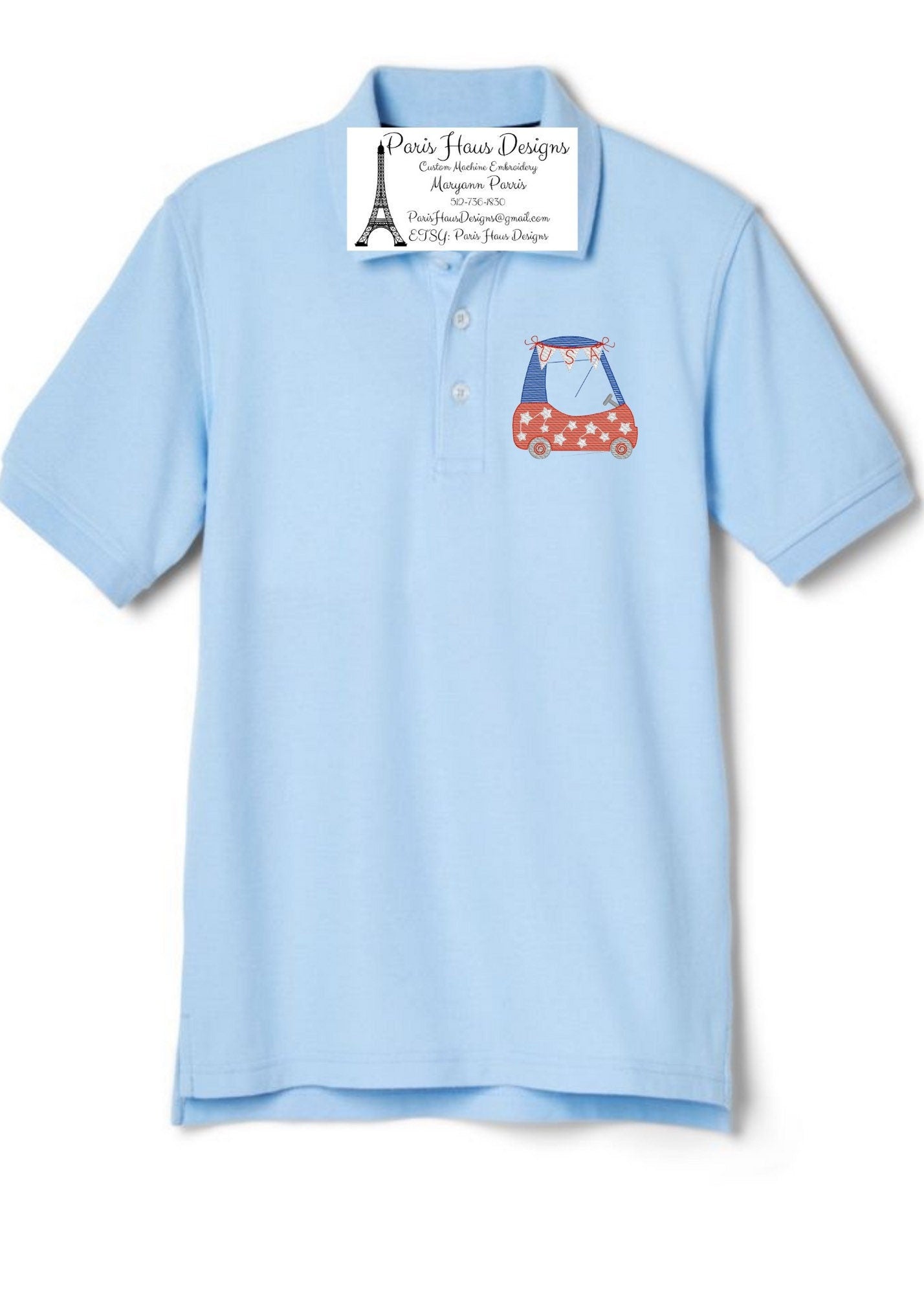 Boys Patriotic Car Monogram Polo Design