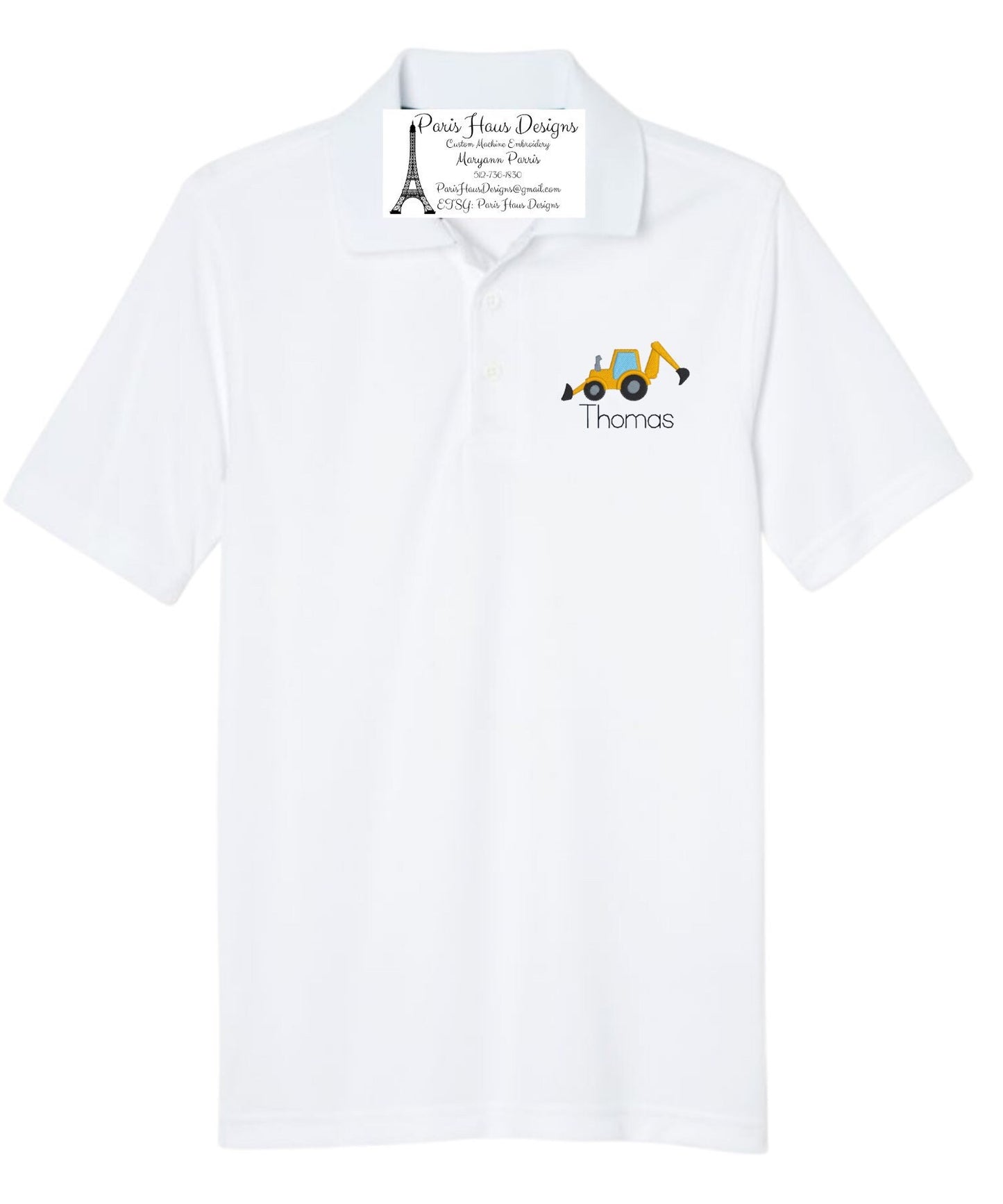 Boys Backhoe Monogram Polo Design