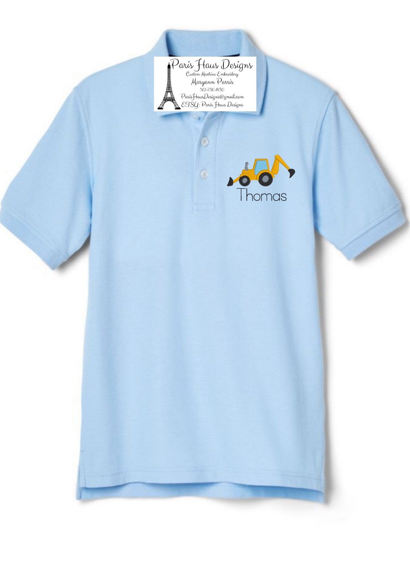 Boys Backhoe Monogram Polo Design