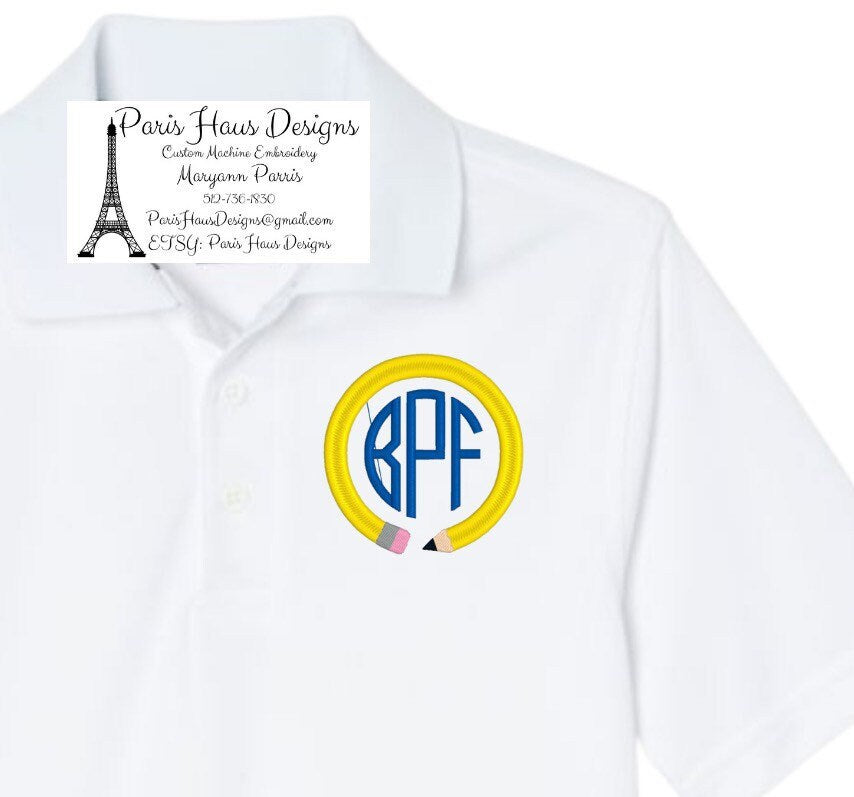 Boys Pencil Monogram Polo Design