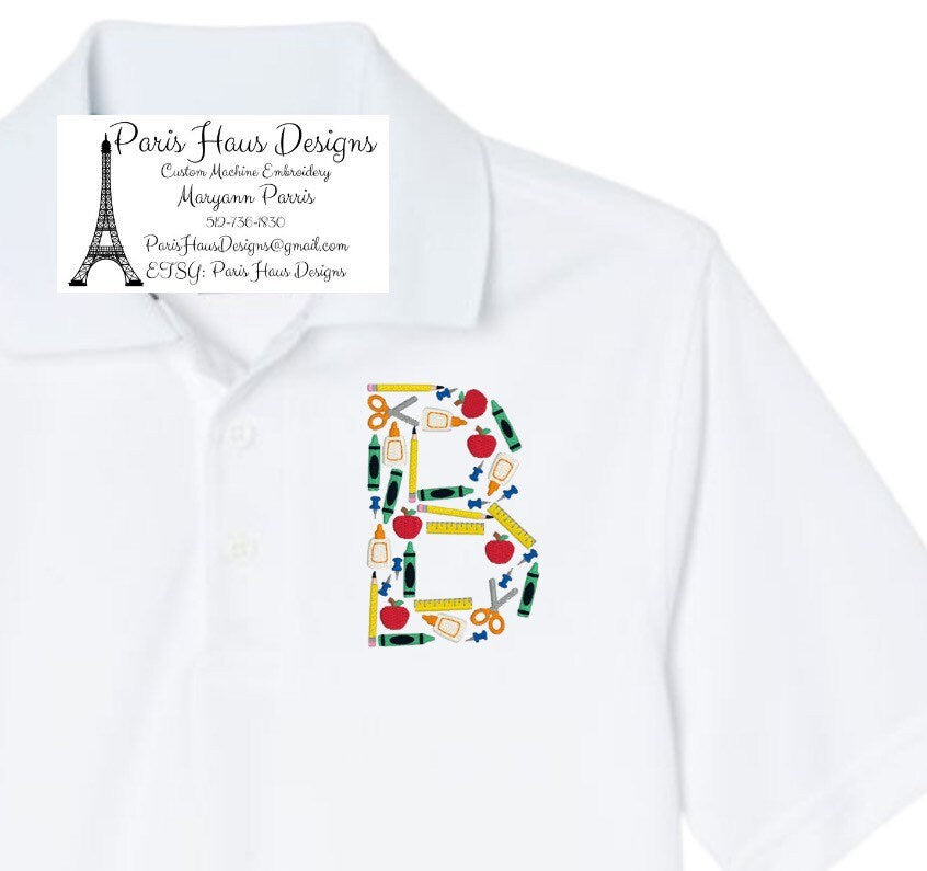 Boys School Supply Monogram Polo Design