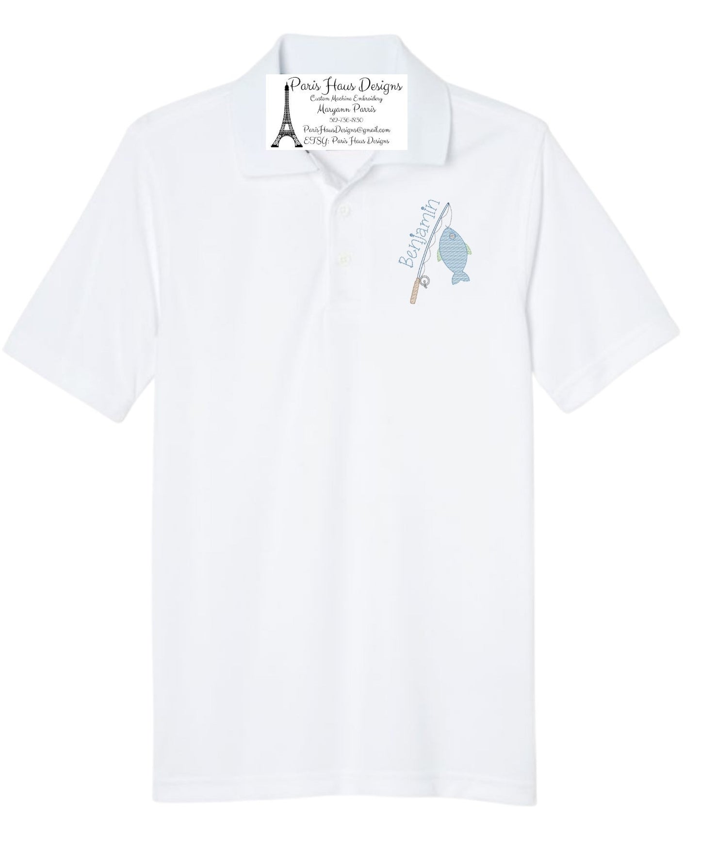 Boys Fishing Pole Monogram Polo Design