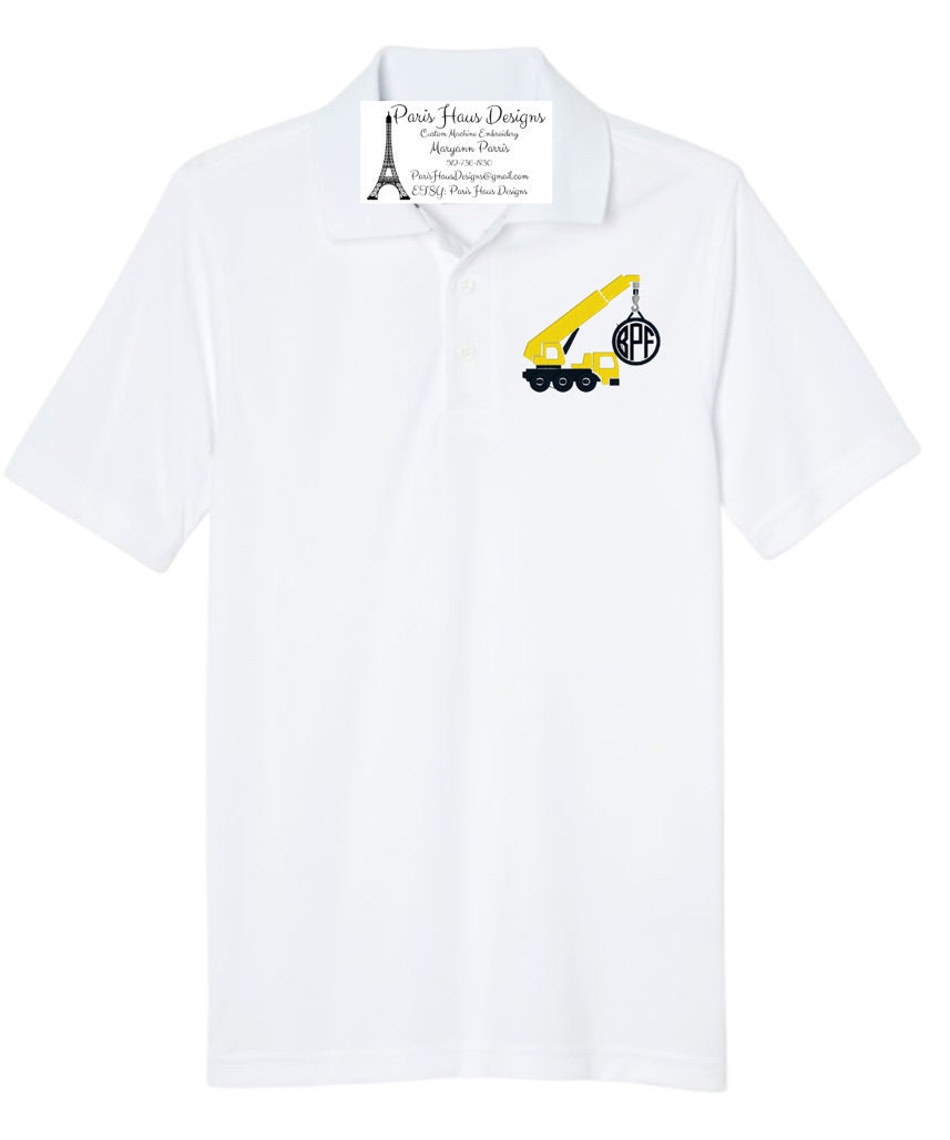 Boys Construction Crane Monogram Polo Design