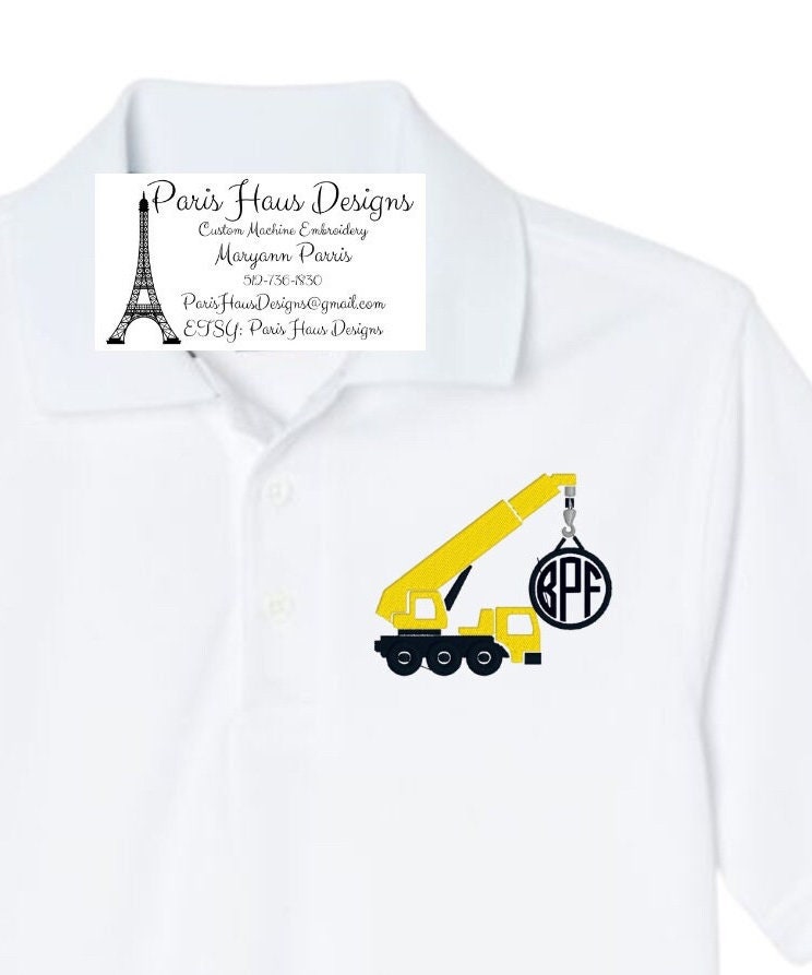 Boys Construction Crane Monogram Polo Design