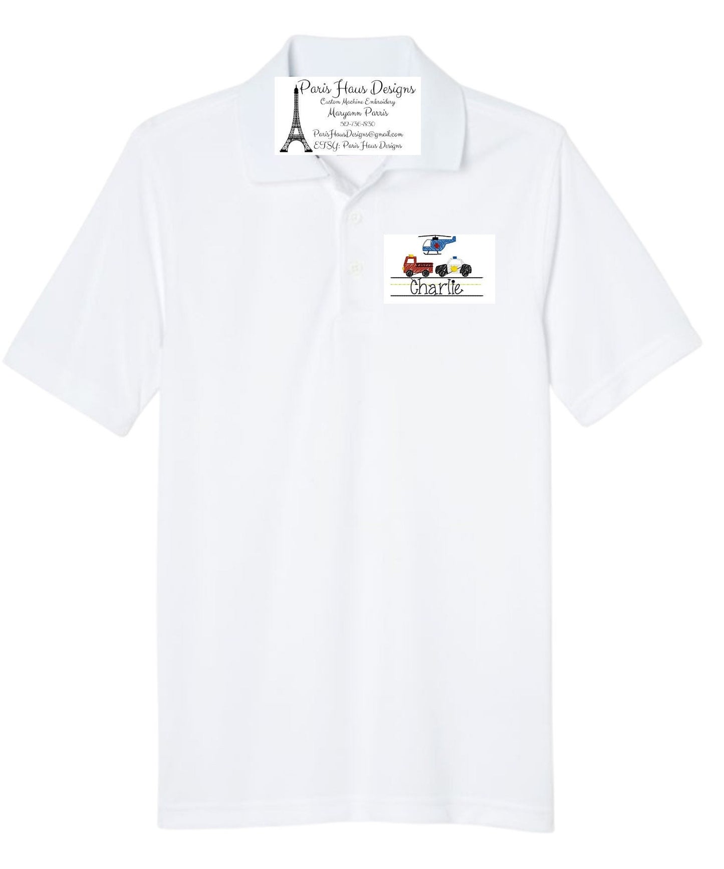 Boys Emergency Vehicles Monogram Polo Design