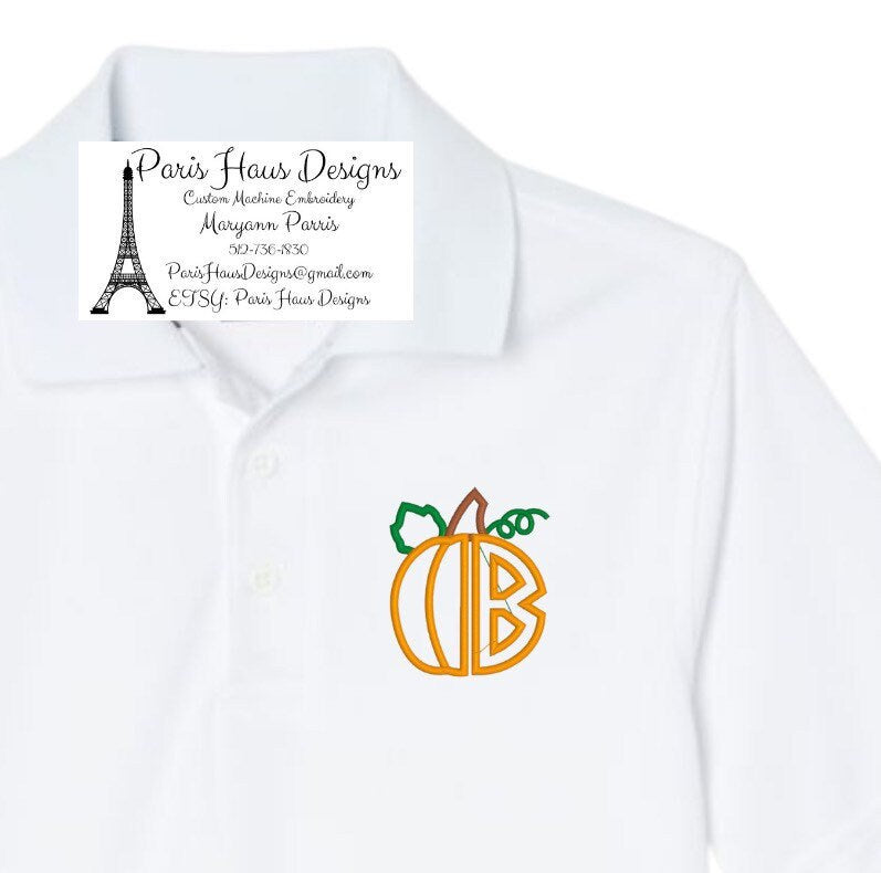 Boys Pumpkin Monogram Polo Design