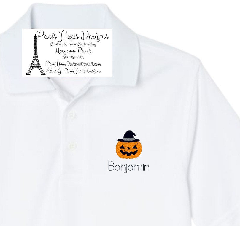 Boys Pumpkin Monogram Polo Design