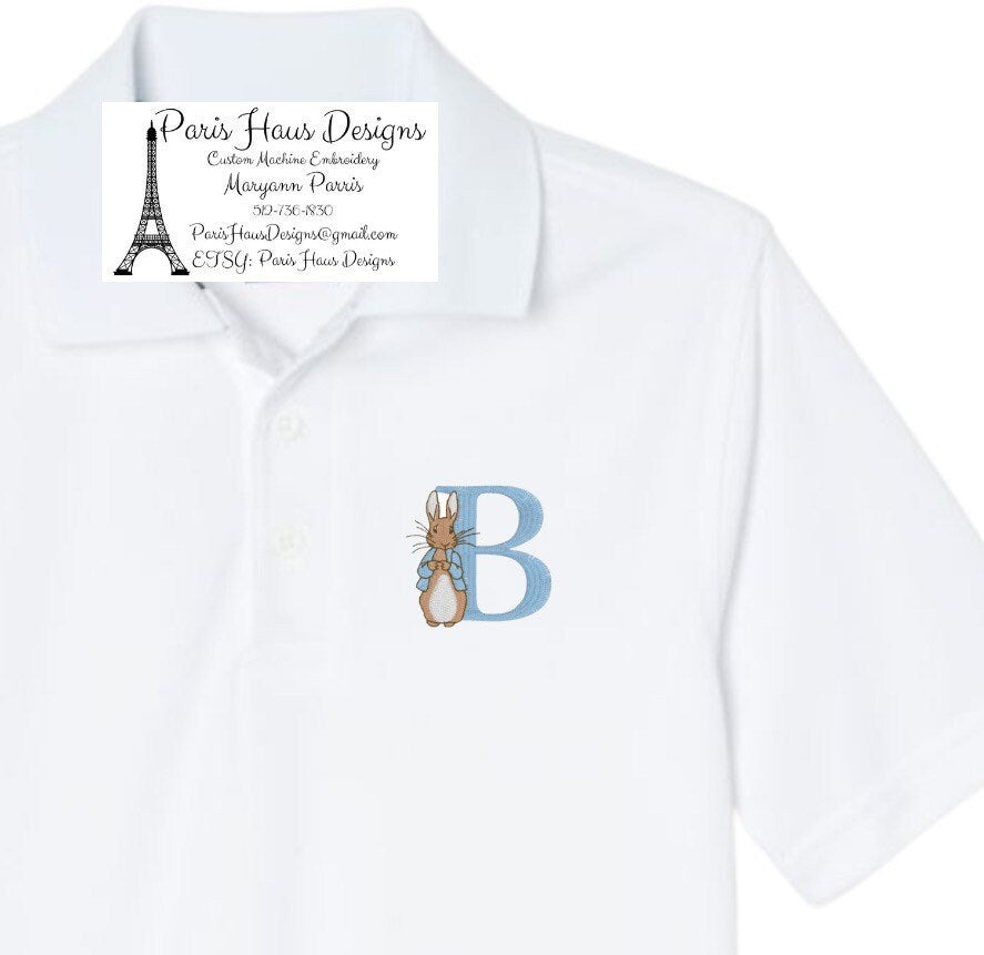 Boys Bunny Monogram Polo Design
