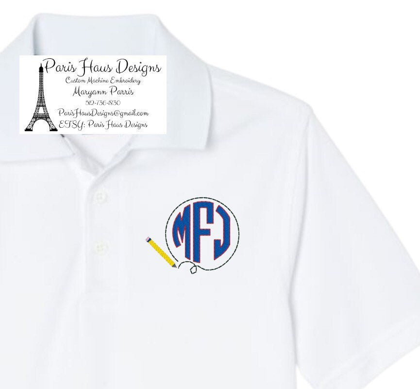 Boys Pencil Monogram Polo Design