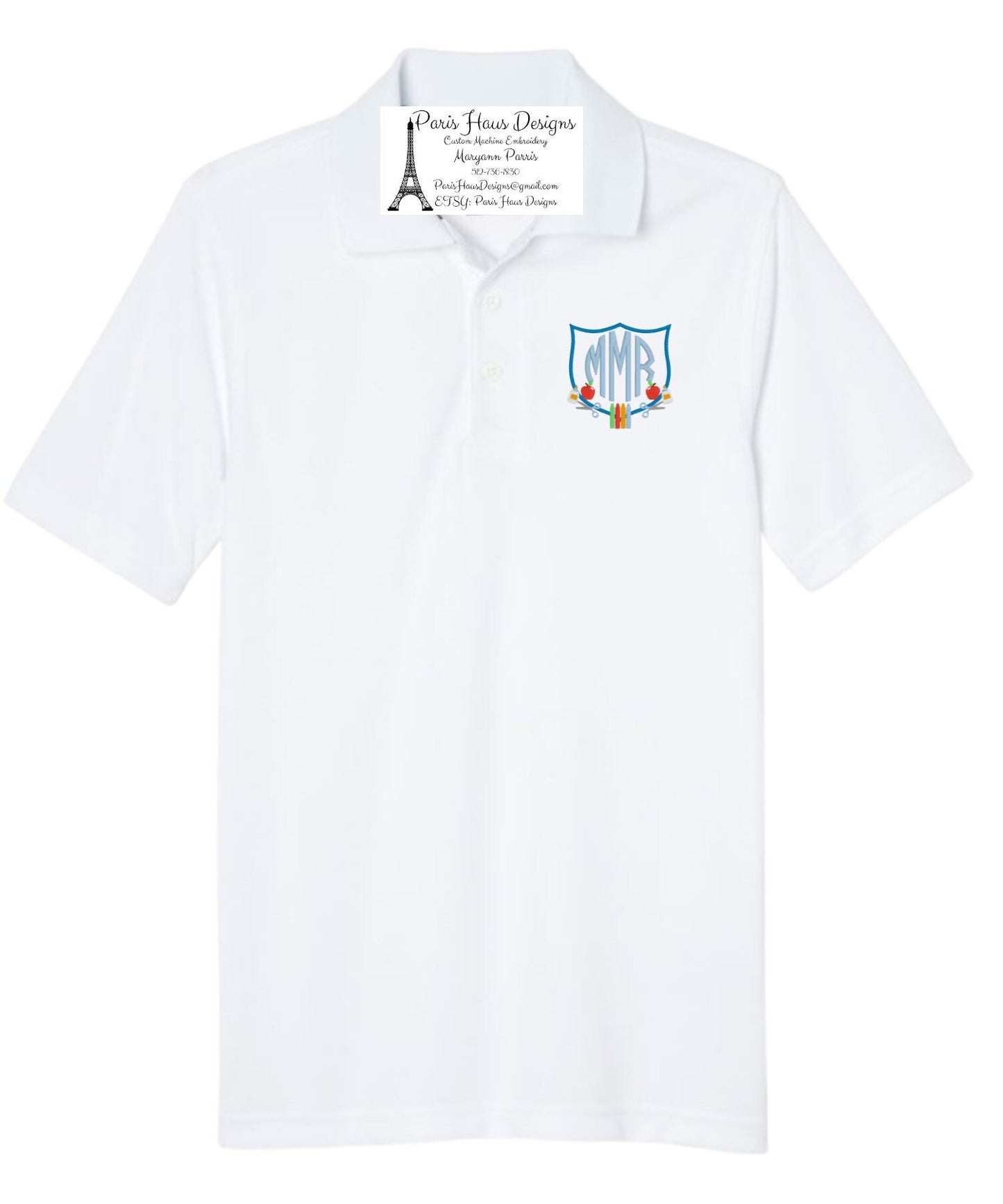Boys Apple Pencil Monogram Polo Design