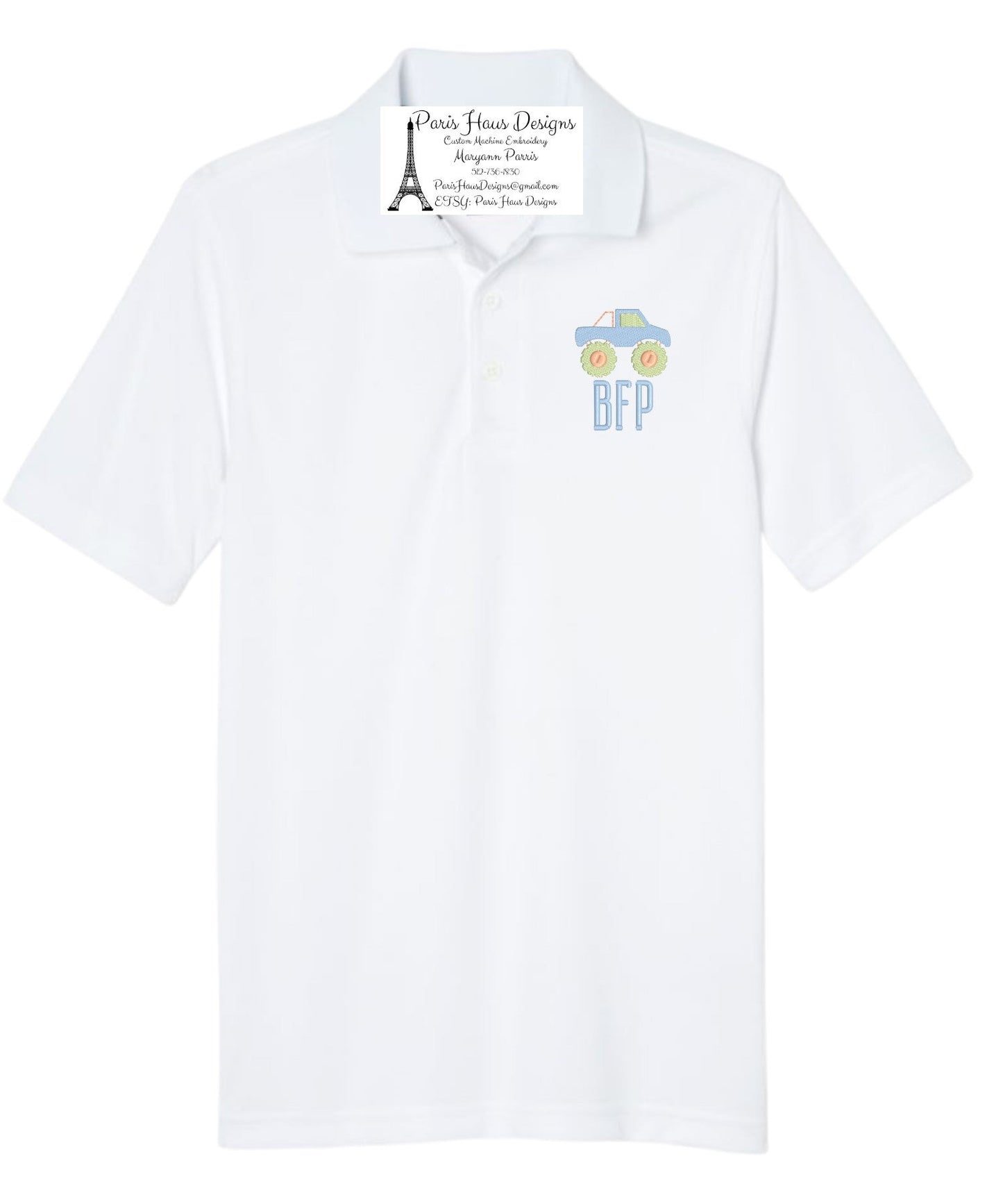 Boys Monster Truck Monogram Polo Design