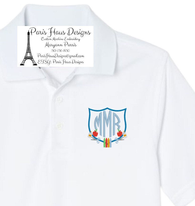 Boys Apple Pencil Monogram Polo Design
