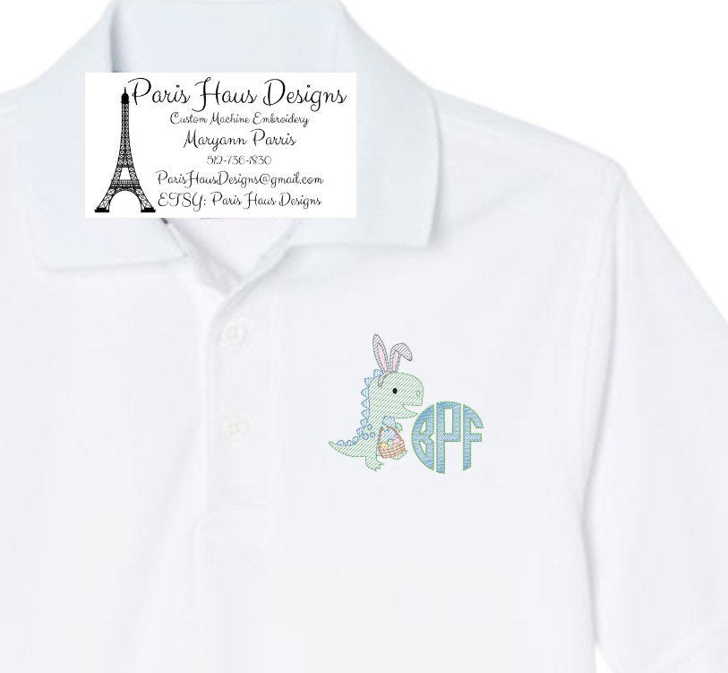 Boys Easter Dino Monogram Polo Design