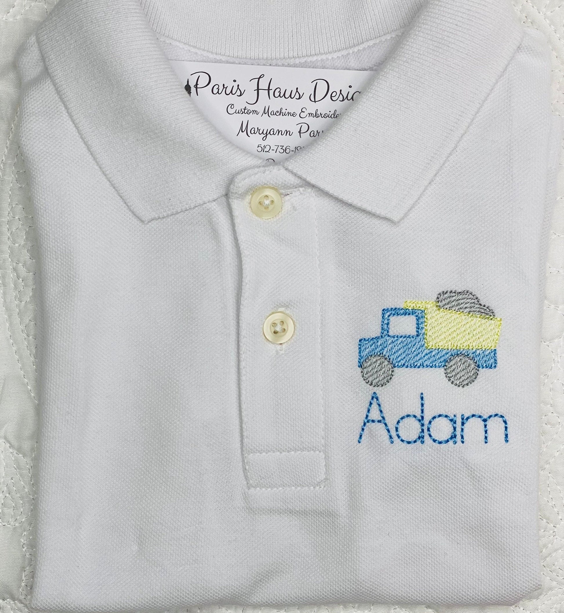 Boys Dump Truck Monogram Polo Design