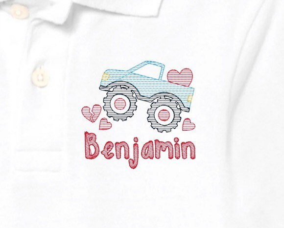 Boys Monster Truck Valentine's Day Polo Design