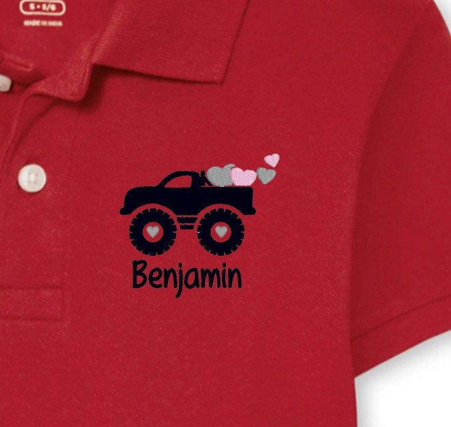 Boys Monster Truck Valentine's Day Polo Design