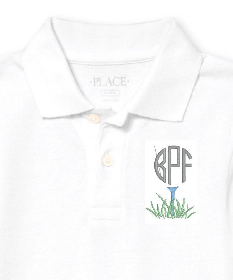 Boys Golf Ball and Tee Monogram Polo Design