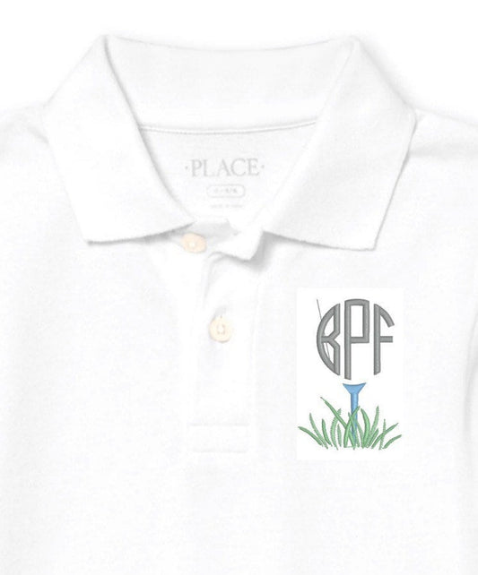 Boys Golf Ball and Tee Monogram Polo Design