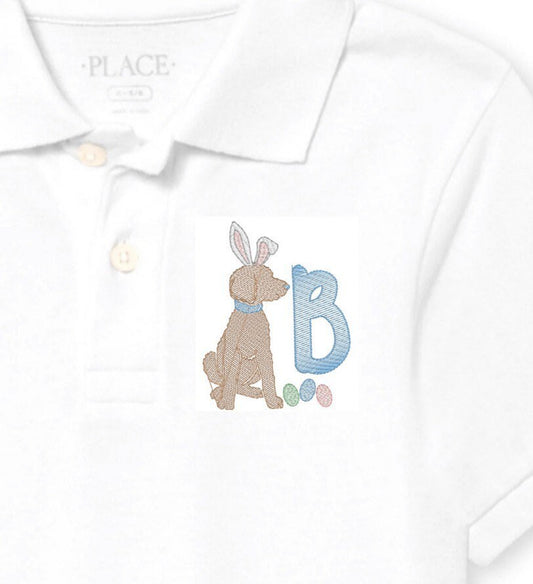 Boys Easter Dog Monogram Polo Design