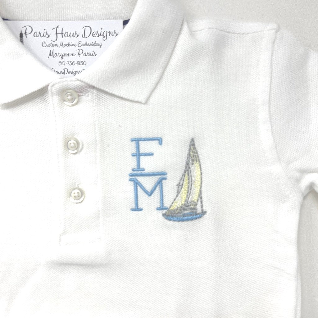 Boys Sailboat Monogram Polo Design