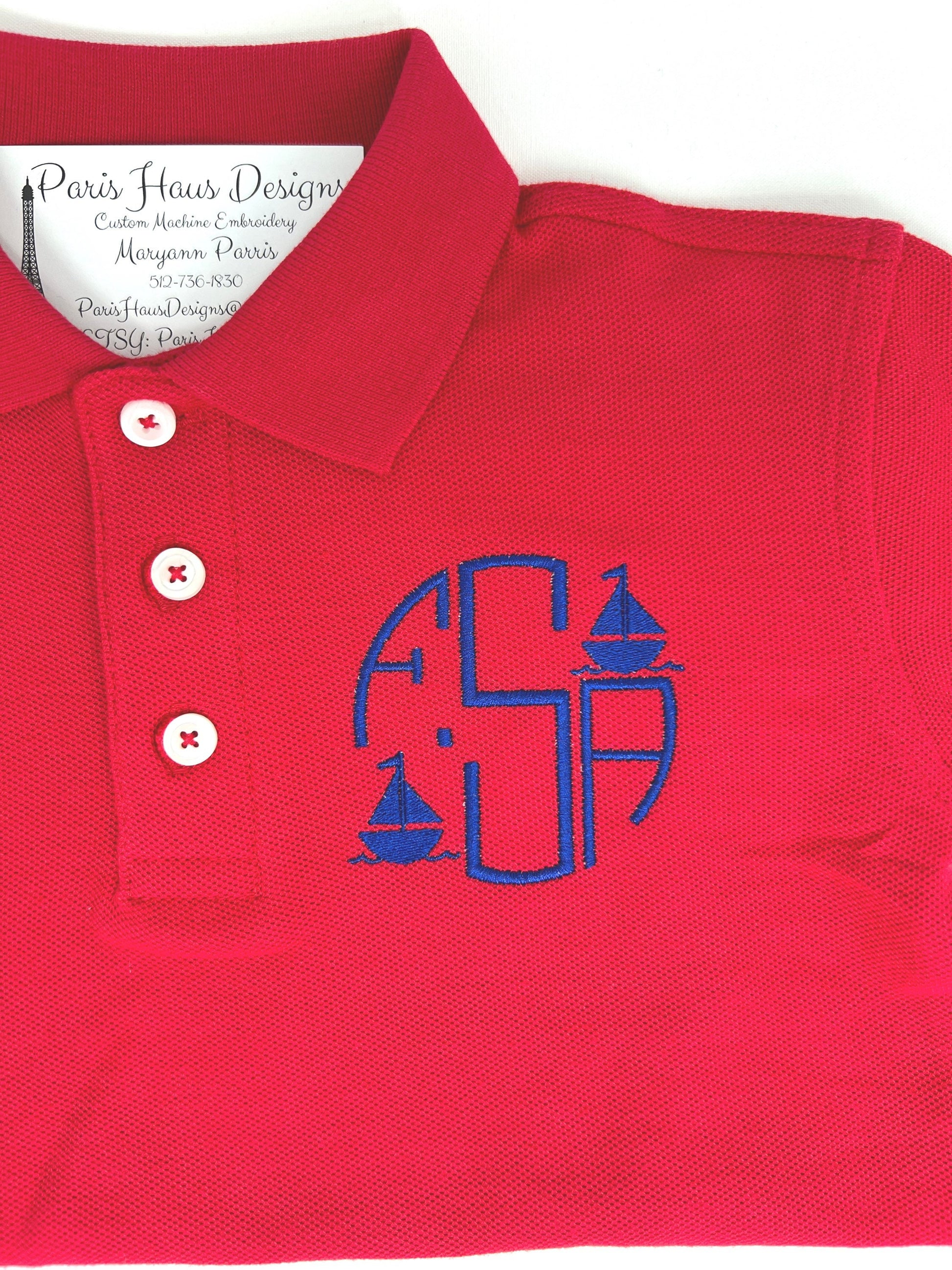 Boys Sailboat Monogram Polo Design