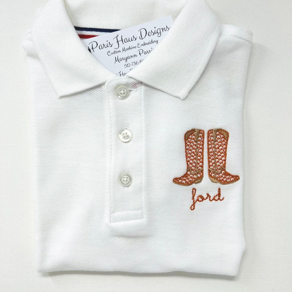 Boys Cowboy Boots Monogram Polo Design